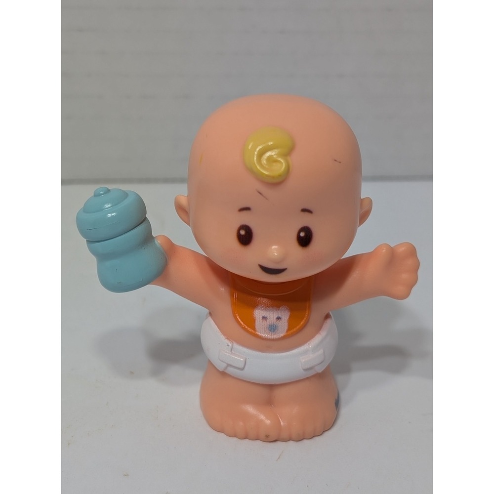 New Fisher Price Little People Blonde Toddler Baby Boy Infant Figure Bear Bib